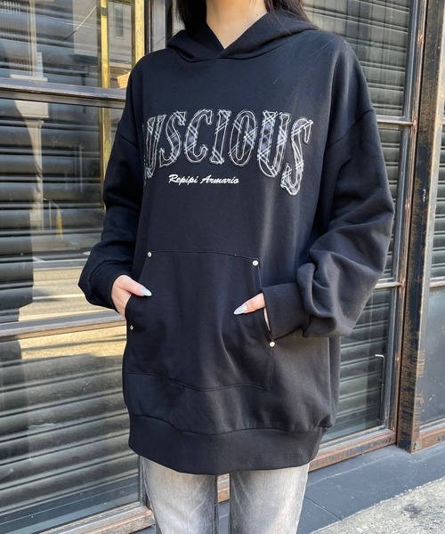 repipi armario（レピピ アルマリオ）の「ワッペンフーディミニワンピ―ス（ワンピース・キッズ・ブラック/グレー/オートミール・SMALL/MEDIUM/LARGE）」の13枚目の写真