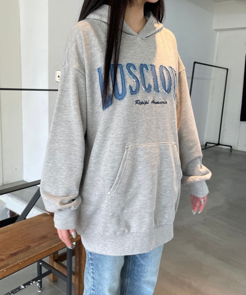 repipi armario（レピピ アルマリオ）の「ワッペンフーディミニワンピ―ス（ワンピース・キッズ・ブラック/グレー/オートミール・SMALL/MEDIUM/LARGE）」の22枚目の写真