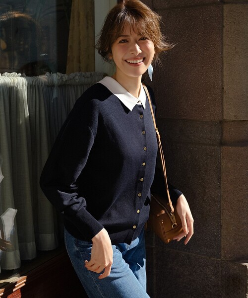 23区 L（ニジュウサンクオオキイサイズ）の「バイカラーデザイン 2WAY ニット（ニット/セーター・レディース・ネイビー系/ダークブラウン系/ブラック系・46/44）」の3枚目の写真
