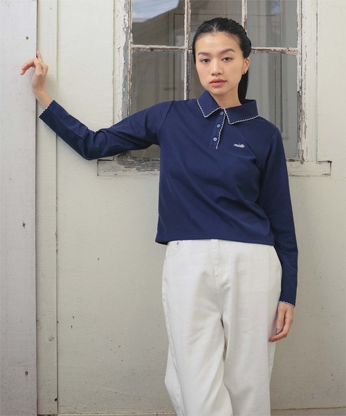 miette(ミエット)の「ピコデザインポロシャツ(ポロシャツ・レディース・チャコール/ネイビー/ブラウン/アイボリー・S/M/L)」の1枚目の写真