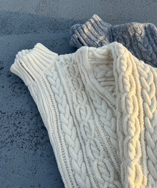 St Andrews ホワイト ケーブルニットセーター M ケーブルニット コットン セーター MNPOSWE16820693