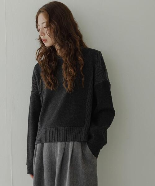 セール】ケーブル切替メルトンジャージプルオーバー（ニット/セーター