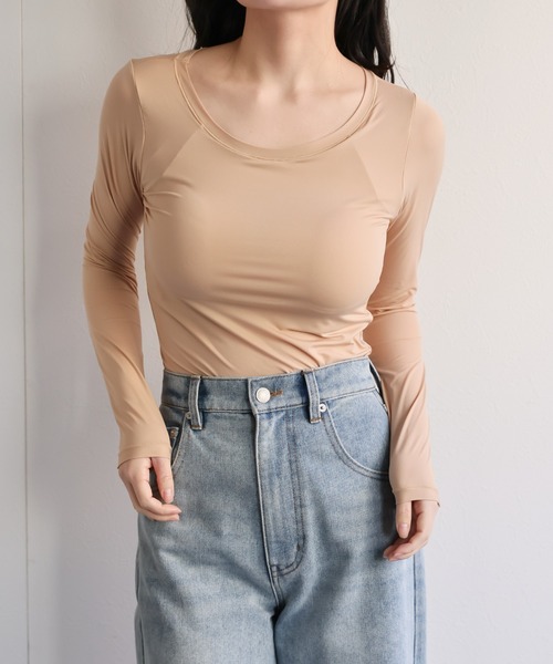 ap retro(アプレトロ)の「【ap retro basic】カップ付きヒートフィットインナー(Tシャツ/カットソー・レディース・ブラウン/ホワイト/ベージュ/ブラック・MEDIUM/X-LARGE/LARGE)」の2枚目の写真
