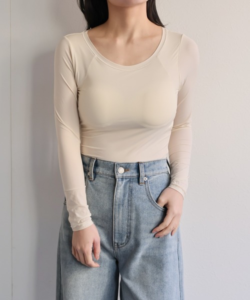 ap retro(アプレトロ)の「【ap retro basic】カップ付きヒートフィットインナー(Tシャツ/カットソー・レディース・ブラウン/ホワイト/ベージュ/ブラック・MEDIUM/X-LARGE/LARGE)」の1枚目の写真