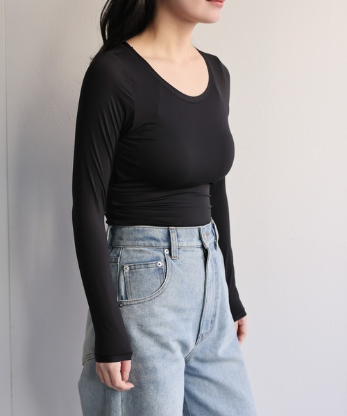 ap retro(アプレトロ)の「【ap retro basic】カップ付きヒートフィットインナー(Tシャツ/カットソー・レディース・ブラウン/ホワイト/ベージュ/ブラック・MEDIUM/X-LARGE/LARGE)」の13枚目の写真