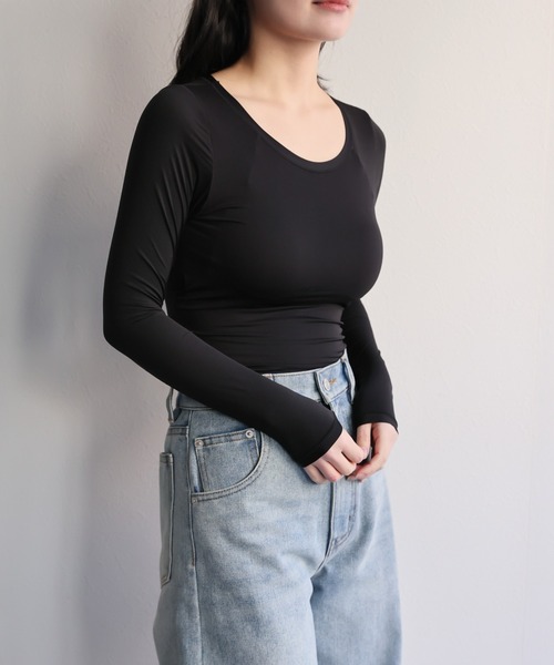 ap retro(アプレトロ)の「【ap retro basic】カップ付きヒートフィットインナー(Tシャツ/カットソー・レディース・ブラウン/ホワイト/ベージュ/ブラック・MEDIUM/X-LARGE/LARGE)」の14枚目の写真