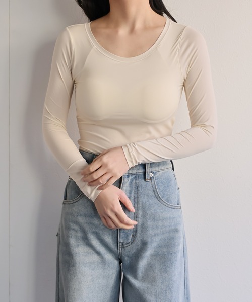 ap retro(アプレトロ)の「【ap retro basic】カップ付きヒートフィットインナー(Tシャツ/カットソー・レディース・ブラウン/ホワイト/ベージュ/ブラック・MEDIUM/X-LARGE/LARGE)」の6枚目の写真