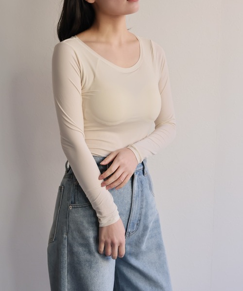 ap retro(アプレトロ)の「【ap retro basic】カップ付きヒートフィットインナー(Tシャツ/カットソー・レディース・ブラウン/ホワイト/ベージュ/ブラック・MEDIUM/X-LARGE/LARGE)」の8枚目の写真