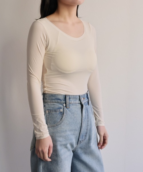 ap retro(アプレトロ)の「【ap retro basic】カップ付きヒートフィットインナー(Tシャツ/カットソー・レディース・ブラウン/ホワイト/ベージュ/ブラック・MEDIUM/X-LARGE/LARGE)」の9枚目の写真