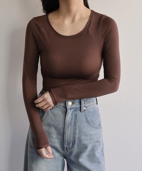 ap retro(アプレトロ)の「【ap retro basic】カップ付きヒートフィットインナー(Tシャツ/カットソー・レディース・ブラウン/ホワイト/ベージュ/ブラック・MEDIUM/X-LARGE/LARGE)」の16枚目の写真