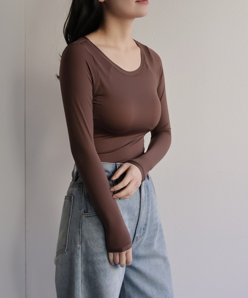 ap retro(アプレトロ)の「【ap retro basic】カップ付きヒートフィットインナー(Tシャツ/カットソー・レディース・ブラウン/ホワイト/ベージュ/ブラック・MEDIUM/X-LARGE/LARGE)」の19枚目の写真
