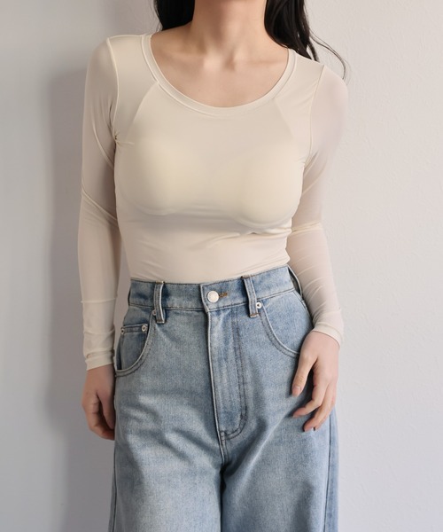 ap retro(アプレトロ)の「【ap retro basic】カップ付きヒートフィットインナー(Tシャツ/カットソー・レディース・ブラウン/ホワイト/ベージュ/ブラック・MEDIUM/X-LARGE/LARGE)」の5枚目の写真