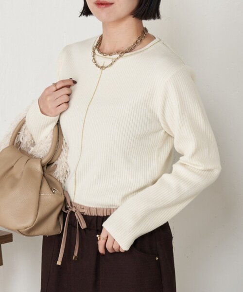 Jena espace merveilleux(ジェナ エスパスメルヴェイユ)の「【すっきり見え】スリムラインリブニット(ニット/セーター・レディース・オフホワイト/ネイビー/パープル・FREE)」の12枚目の写真