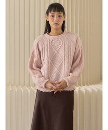 Raglan Cable Wool Knit Pullover_Pink