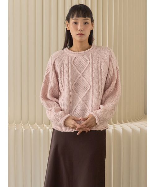 Sorry,Too Much Love(ソーリートゥーマッチラブ)の「Raglan Cable Wool Knit Pullover_Pink(ニット/セーター・レディース・その他・FREE)」の1枚目の写真