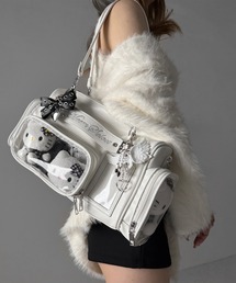 me+em select（ミームセレクト）の「【 ２color 】クリアポケット付きレタリング刺繍ショルダーバッグ ／ clear pocket lettering embroidery shoulder bag（ショルダーバッグ）」