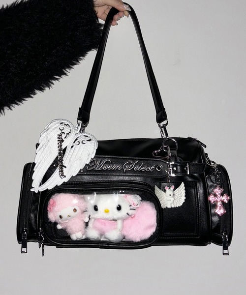 2color 】クリアポケット付きレタリング刺繍ショルダーバッグ