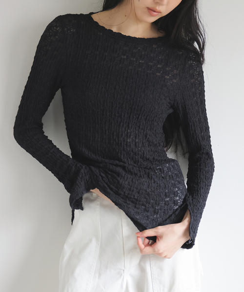 EMILY WEEK（エミリーウィーク）の「オーガニックコットン混レースプルオーバー（Tシャツ/カットソー・レディース・ブラック/アイボリー・FREE）」の4枚目の写真