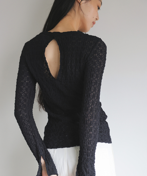 EMILY WEEK（エミリーウィーク）の「オーガニックコットン混レースプルオーバー（Tシャツ/カットソー・レディース・ブラック/アイボリー・FREE）」の6枚目の写真