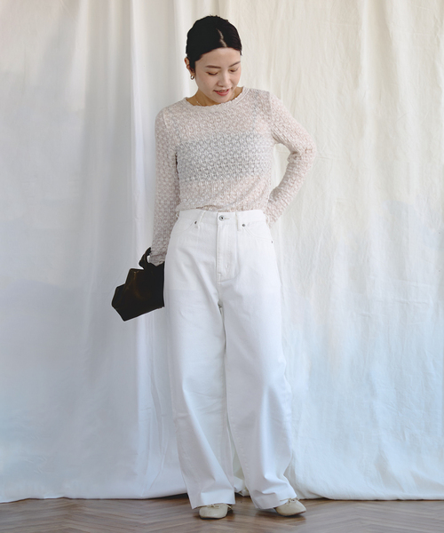 EMILY WEEK（エミリーウィーク）の「オーガニックコットン混レースプルオーバー（Tシャツ/カットソー・レディース・ブラック/アイボリー・FREE）」の8枚目の写真