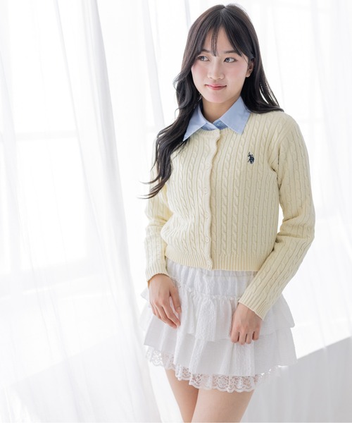U.S. POLO ASSN.(ユーエスポロアッスン)の「【U.S. POLO ASSN.】clear別注 ケーブルニットカーディガン(カーディガン/ボレロ・レディース・アイボリー/イエロー/ピンク・F)」の3枚目の写真
