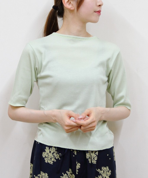 MEYAME(メヤメ)の「MEYAME/メヤメ ソフトリブハーフスリーブTEE SOFT RIB HALF SLEEVE TEE(Tシャツ/カットソー・レディース・ブラック/レッド/ライトグリーン/ピンク・FREE)」の3枚目の写真