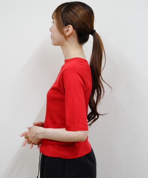 MEYAME(メヤメ)の「MEYAME/メヤメ ソフトリブハーフスリーブTEE SOFT RIB HALF SLEEVE TEE(Tシャツ/カットソー・レディース・ブラック/レッド/ライトグリーン/ピンク・FREE)」の18枚目の写真