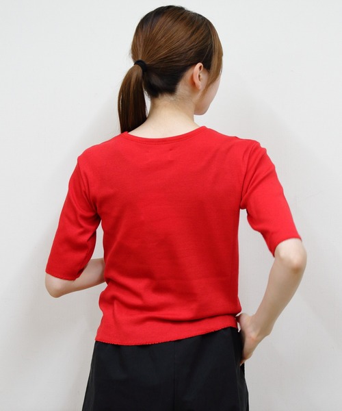 MEYAME(メヤメ)の「MEYAME/メヤメ ソフトリブハーフスリーブTEE SOFT RIB HALF SLEEVE TEE(Tシャツ/カットソー・レディース・ブラック/レッド/ライトグリーン/ピンク・FREE)」の17枚目の写真