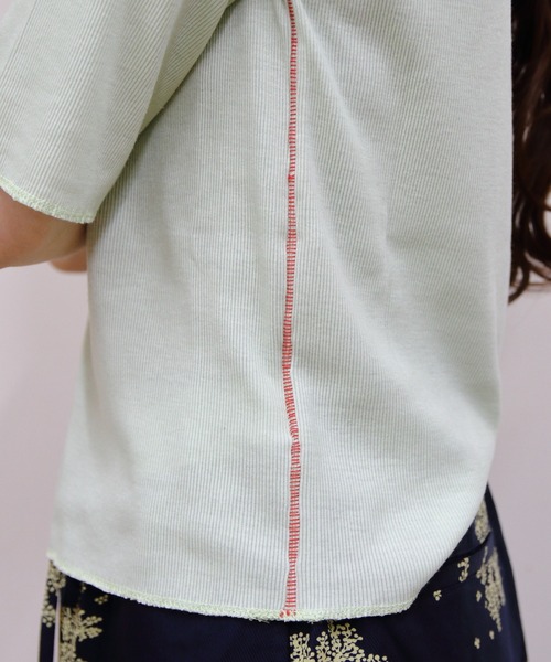 MEYAME(メヤメ)の「MEYAME/メヤメ ソフトリブハーフスリーブTEE SOFT RIB HALF SLEEVE TEE(Tシャツ/カットソー・レディース・ブラック/レッド/ライトグリーン/ピンク・FREE)」の14枚目の写真