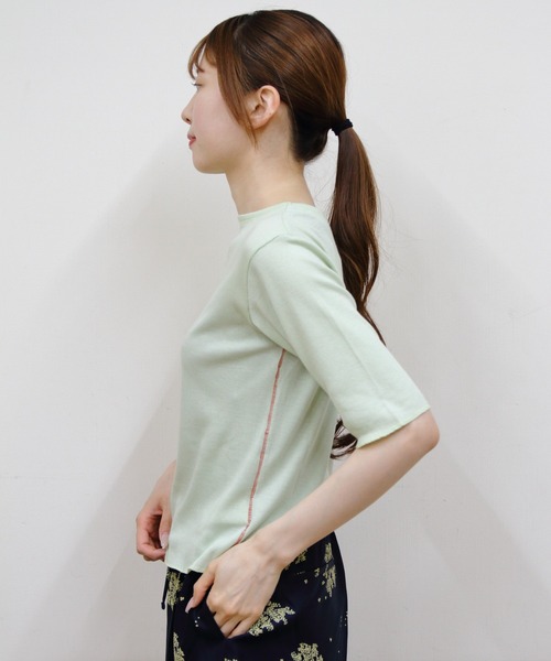 MEYAME(メヤメ)の「MEYAME/メヤメ ソフトリブハーフスリーブTEE SOFT RIB HALF SLEEVE TEE(Tシャツ/カットソー・レディース・ブラック/レッド/ライトグリーン/ピンク・FREE)」の13枚目の写真
