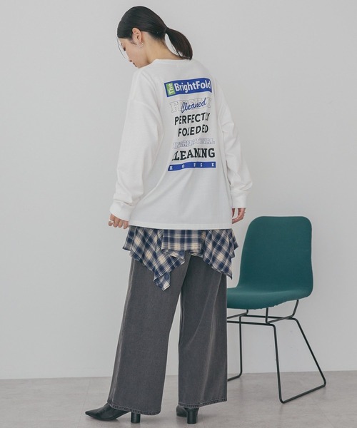 AMERICAN HOLIC(アメリカンホリック)の「カンパニーロゴ風ロングTシャツ(Tシャツ/カットソー・レディース・グレー/オフホワイト・FREE)」の9枚目の写真