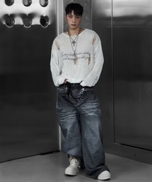 ROSEN KREUZ（ローゼンクロイツ）の「【Rosen Kreuz】INSIGNIA TROUSERS / 【ローゼンクロイツ】デニムライク刺しゅうロゴバギーパンツ<着用動画あり>（デニムパンツ）」