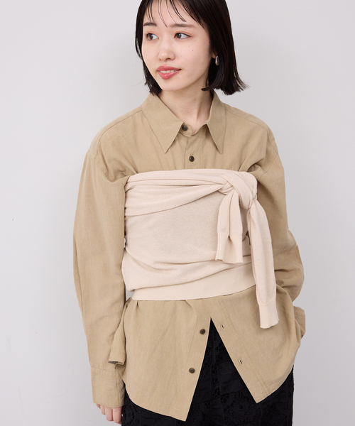 PROVOKE （プロヴォーク）の「PROVOKE/プロヴォーク  2WAYボートネックプルオーバー PV-020042（ニット/セーター・レディース・ベージュ/ブラック・FREE）」の2枚目の写真