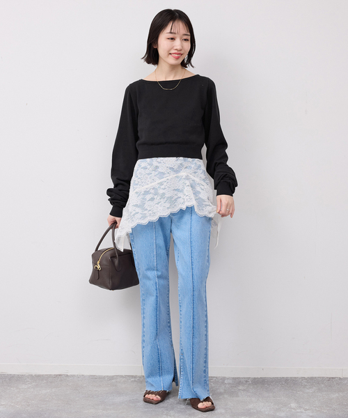 PROVOKE （プロヴォーク）の「PROVOKE/プロヴォーク  2WAYボートネックプルオーバー PV-020042（ニット/セーター・レディース・ベージュ/ブラック・FREE）」の3枚目の写真