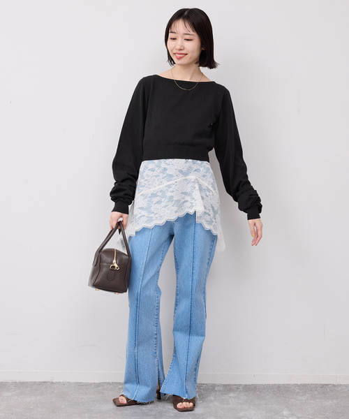 PROVOKE （プロヴォーク）の「PROVOKE/プロヴォーク  2WAYボートネックプルオーバー PV-020042（ニット/セーター・レディース・ベージュ/ブラック・FREE）」の4枚目の写真