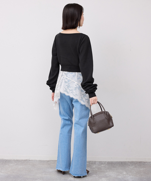 PROVOKE （プロヴォーク）の「PROVOKE/プロヴォーク  2WAYボートネックプルオーバー PV-020042（ニット/セーター・レディース・ベージュ/ブラック・FREE）」の6枚目の写真