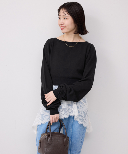 PROVOKE （プロヴォーク）の「PROVOKE/プロヴォーク  2WAYボートネックプルオーバー PV-020042（ニット/セーター・レディース・ベージュ/ブラック・FREE）」の7枚目の写真