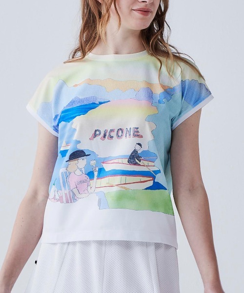 STUDIO PICONE(スタジオピッコーネ)の「絵画風プリントプルオーバー(Tシャツ/カットソー・レディース・イエロー・LL/L/M)」の1枚目の写真
