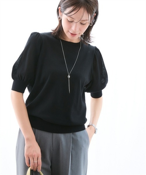 7days Life Styling(セブンデイズライフスタイリング)の「【UVカット/接触冷感/遮熱】シアーパフ袖ニットプルオーバー(カーディガン/ボレロ・レディース・ブラック/ライトグレー・L/M/S/3L/LL)」の4枚目の写真
