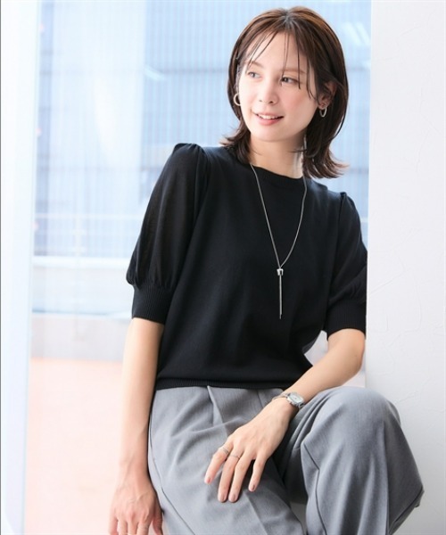7days Life Styling(セブンデイズライフスタイリング)の「【UVカット/接触冷感/遮熱】シアーパフ袖ニットプルオーバー(カーディガン/ボレロ・レディース・ブラック/ライトグレー・L/M/S/3L/LL)」の6枚目の写真