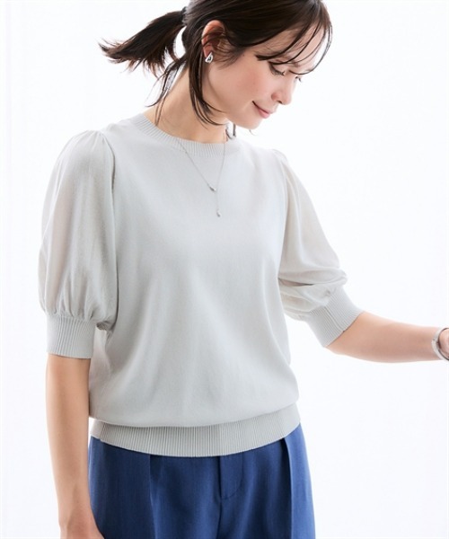 7days Life Styling(セブンデイズライフスタイリング)の「【UVカット/接触冷感/遮熱】シアーパフ袖ニットプルオーバー(カーディガン/ボレロ・レディース・ブラック/ライトグレー・L/M/S/3L/LL)」の8枚目の写真
