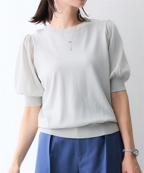 7days Life Styling(セブンデイズライフスタイリング)の「【UVカット/接触冷感/遮熱】シアーパフ袖ニットプルオーバー(カーディガン/ボレロ・レディース・ブラック/ライトグレー・L/M/S/3L/LL)」の10枚目の写真