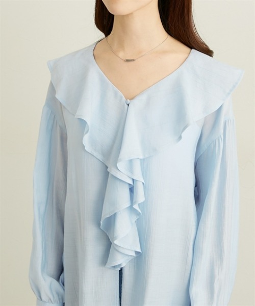 nissen（ニッセン）の「フリルカラーオーバーブラウス（シャツ/ブラウス・レディース・オフホワイト/サックスブルー/ブラック・M/L/LL）」の20枚目の写真