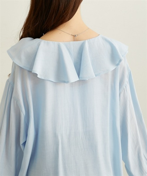 nissen（ニッセン）の「フリルカラーオーバーブラウス（シャツ/ブラウス・レディース・オフホワイト/サックスブルー/ブラック・M/L/LL）」の21枚目の写真