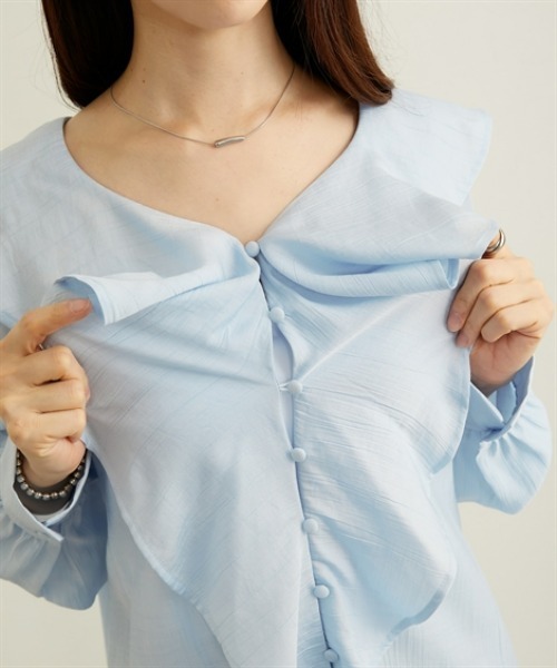 nissen（ニッセン）の「フリルカラーオーバーブラウス（シャツ/ブラウス・レディース・オフホワイト/サックスブルー/ブラック・M/L/LL）」の22枚目の写真