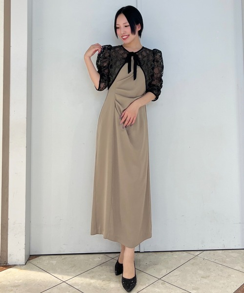 Cupid Heart（キューピッドハート）の「【Cupid Heart】結婚式用！レースボレロ×ドレープドレス（ドレス・レディース・ベージュ/ブラック/ブルーグレー・MEDIUM）」の5枚目の写真