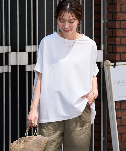 FREAK'S STORE(フリークスストア)の「限定展開 <接触冷感・セットアップ対応>クールタッチ ポンチ ドルマンスリーブ 半袖 トップス(Tシャツ/カットソー・レディース・ナチュラル/杢グレー/ブラック/ベージュ/オレンジ/ネイビー/ホワイト・フリ-)」の14枚目の写真