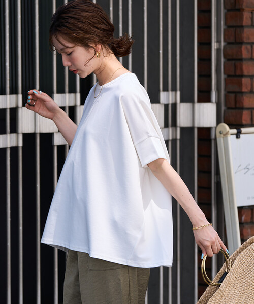 FREAK'S STORE(フリークスストア)の「限定展開 <接触冷感・セットアップ対応>クールタッチ ポンチ ドルマンスリーブ 半袖 トップス(Tシャツ/カットソー・レディース・ナチュラル/杢グレー/ブラック/ベージュ/オレンジ/ネイビー/ホワイト・フリ-)」の18枚目の写真