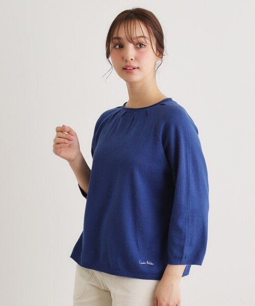 LAURA ASHLEY(ローラアシュレイ)の「【人気デザイン!日本製/ロゴ刺繍入り/ワンマイルウエア】コットン プルオーバーニット(ニット/セーター・レディース・ブルー/アイボリー/グリーン・38)」の3枚目の写真