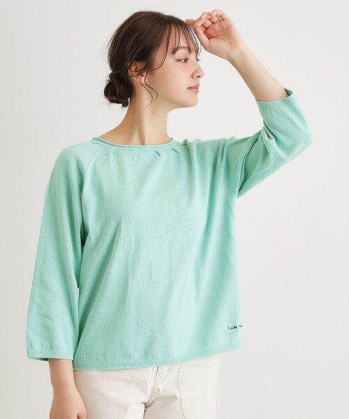 LAURA ASHLEY(ローラアシュレイ)の「【人気デザイン!日本製/ロゴ刺繍入り/ワンマイルウエア】コットン プルオーバーニット(ニット/セーター・レディース・ブルー/アイボリー/グリーン・38)」の2枚目の写真
